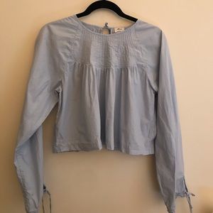 Blue Aritzia Cotton Blouse with open tie back